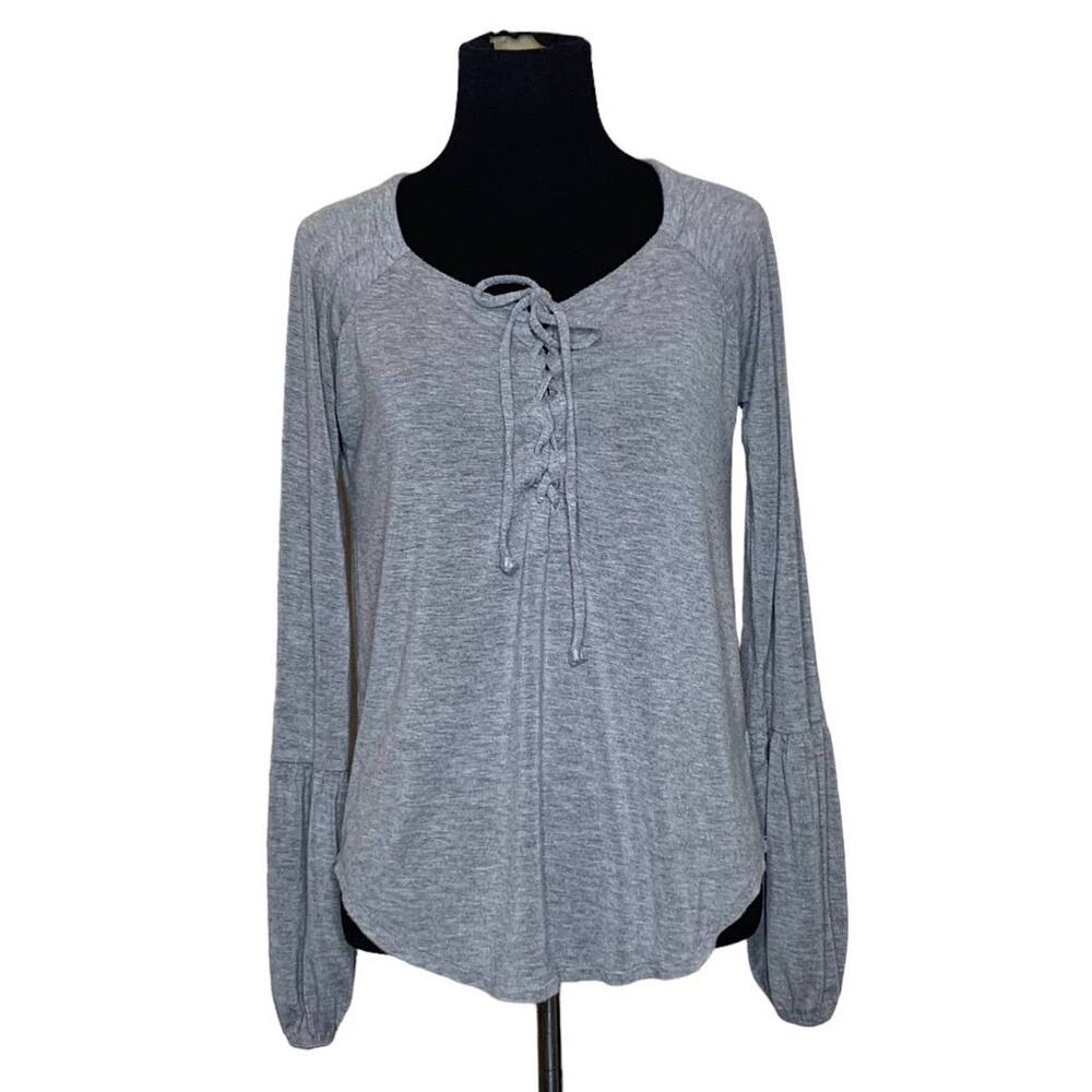 Chaser Brand Grey Lace Up Bishop Long Sleeve Boho top size XS